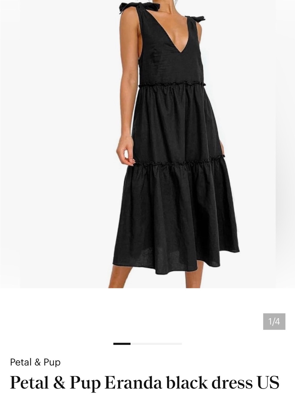 Petal and Pup Tiered V-Neck Tie-Shoulder Black Midi Dress - Picture 3 of 5